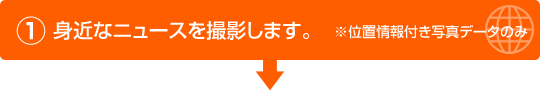 1. 身近なニュースを撮影します。（※位置情報付き写真データのみ）